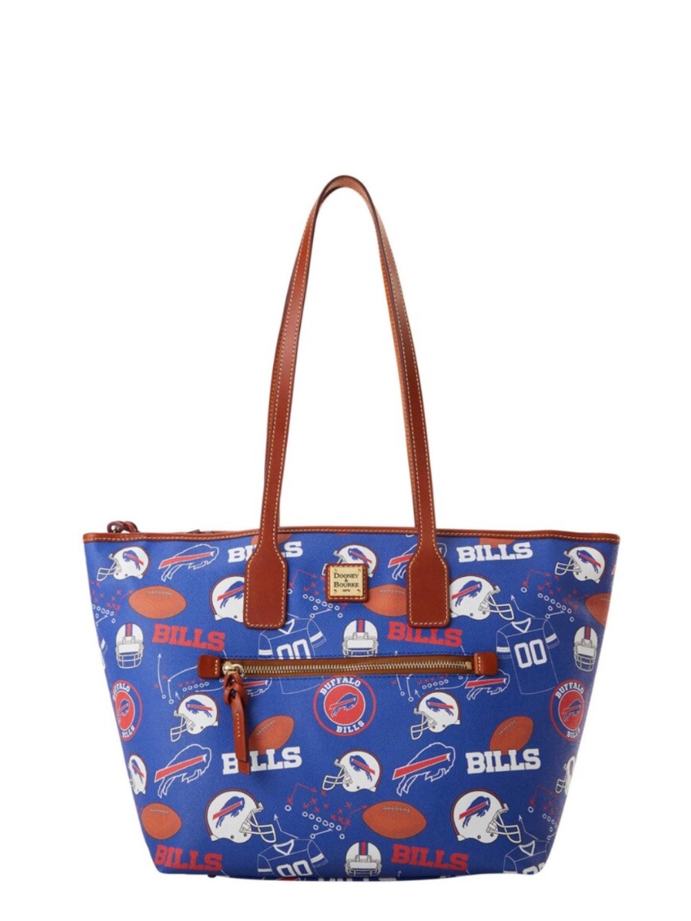 Dooney & Bourke Blue Buffalo Bills Logo Tote with Brown Straps